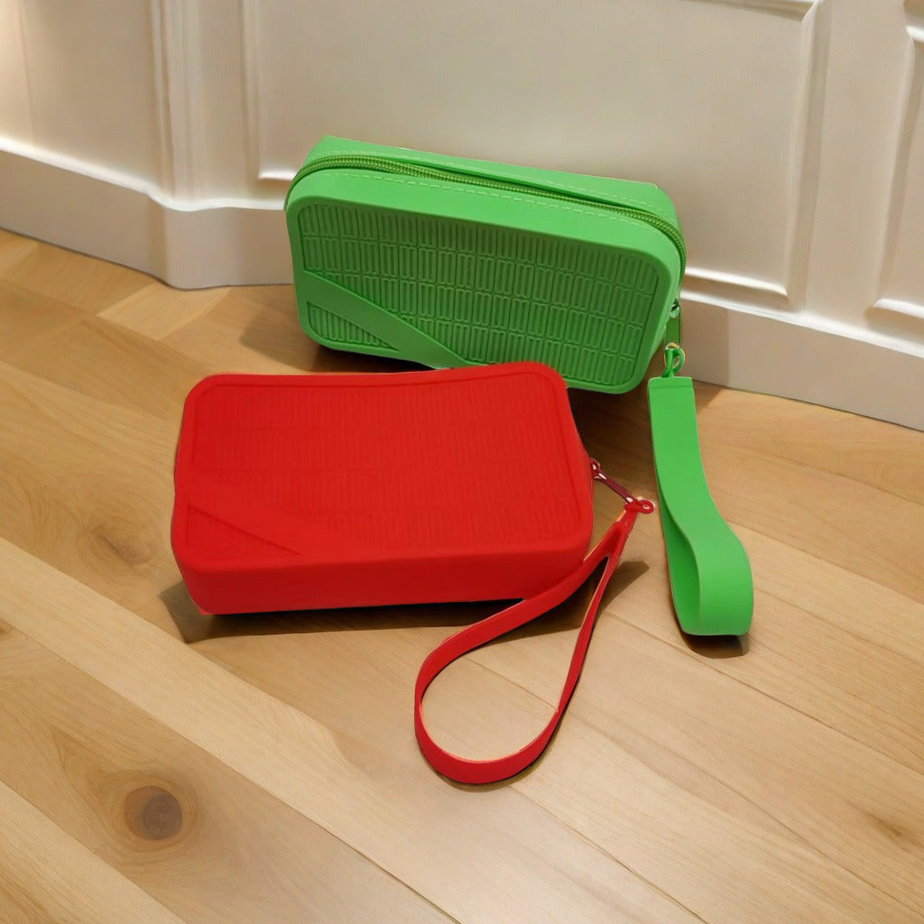 Grass green Silicone Zipper Storage Pouch - Stylish Multi-Purpose Organizer with Wrist Strap