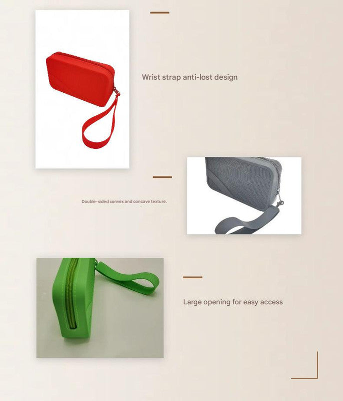 Grass green Silicone Zipper Storage Pouch - Stylish Multi-Purpose Organizer with Wrist Strap