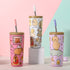 304 Stainless Steel Insulated Tumbler,Cartoon Design Portable Straw Cup for Home and Office(Lotus color)