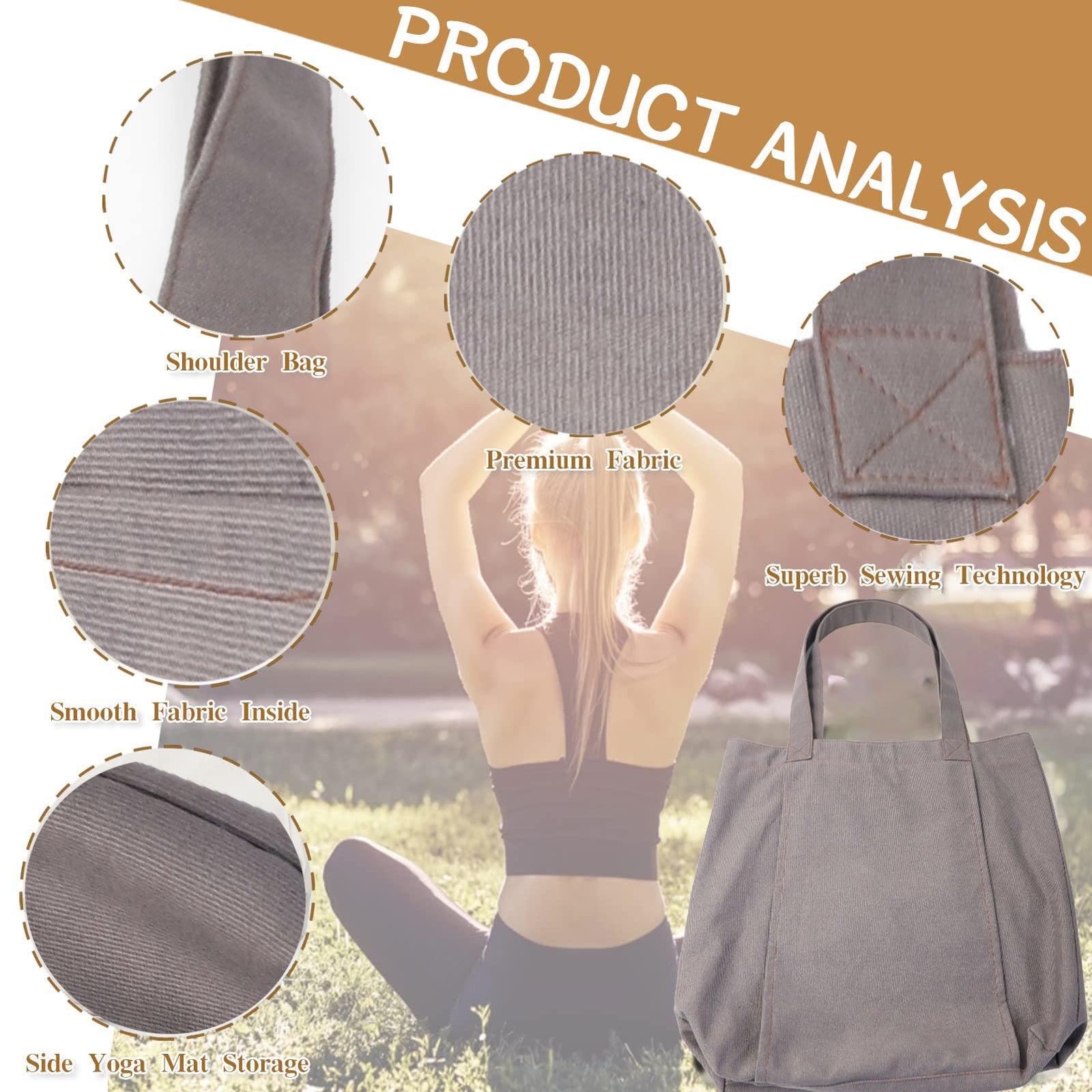 Yoga Mat Tote Bag - Durable Canvas Shoulder Bag for Outdoor Workouts & Travel(Grey)
