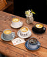 Vintage Ceramic Coffee Cup and Saucer Set - Elegant Afternoon Tea Set(Wave Fish Gray)