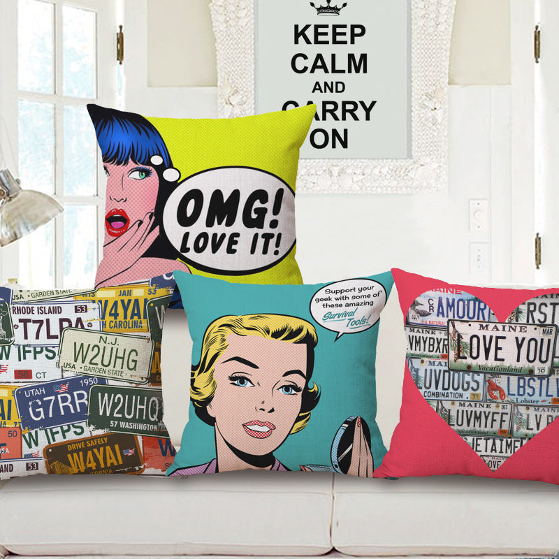 Pop Art Graphic Throw Pillow - Vintage Style Cushion for Home Decor(American flag)