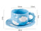 Hand-Painted Ceramic Coffee Mug and Saucer Set - Whimsical Afternoon Tea Cup with Spoon(Blue sky and white clouds)