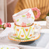 Hand-Painted Ceramic Coffee Mug and Saucer Set - Whimsical Afternoon Tea Cup with Spoon(Pink-edged bow)