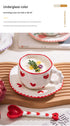 Hand-Painted Ceramic Coffee Mug and Saucer Set - Whimsical Afternoon Tea Cup with Spoon(Black-edged bow)