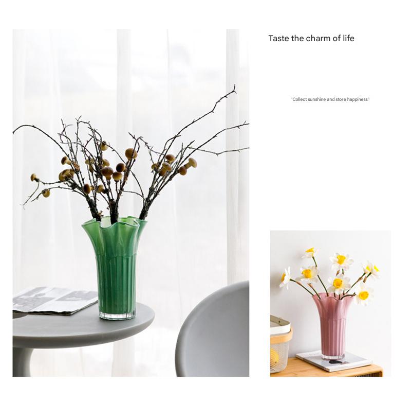 Nordic-Style Glass Vase - Elegant Fluted Flower Vase for Home Decor(Pink)