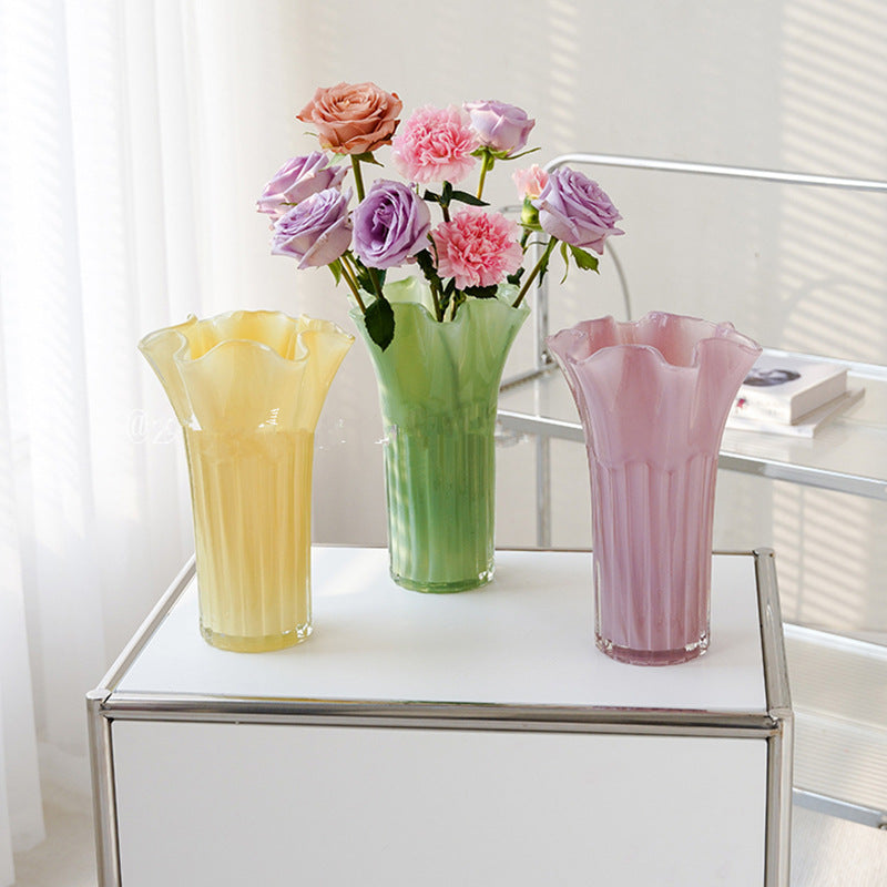 Nordic-Style Glass Vase - Elegant Fluted Flower Vase for Home Decor(White)