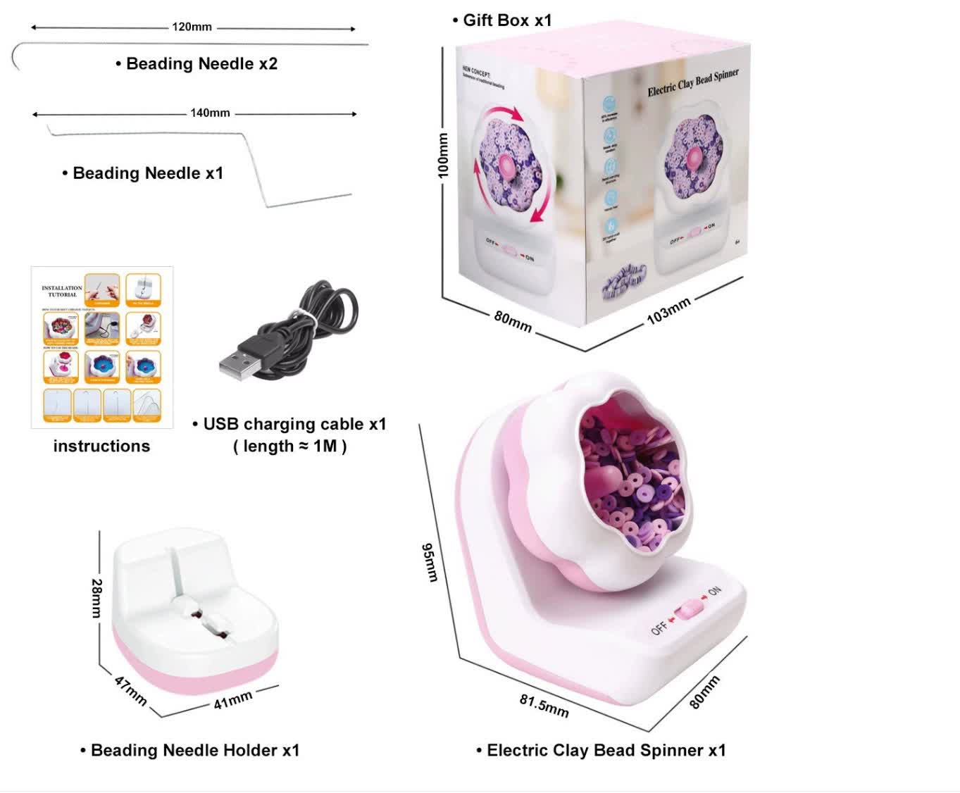 Electric Bead Spinner - DIY Bracelet Maker with Beading Bowl and Needles(pink)