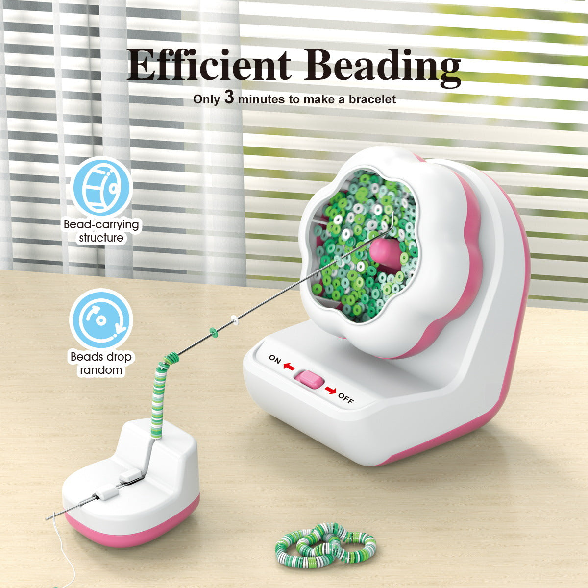 Electric Bead Spinner - DIY Bracelet Maker with Beading Bowl and Needles(pink)