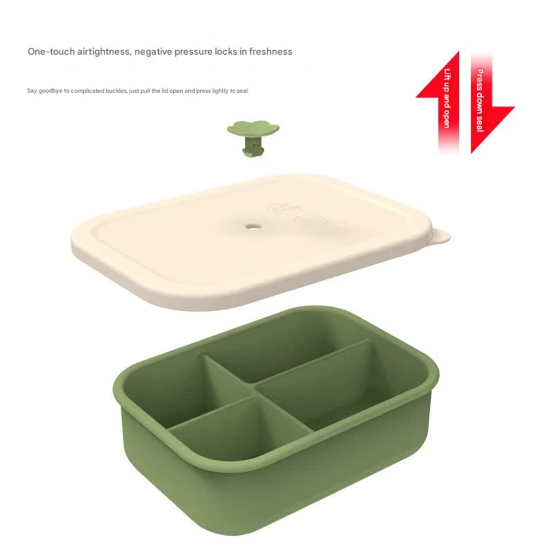 Dark green Microwave-Safe Silicone Lunch Box with 4 Compartments - Airtight Bento Box for Work and Travel