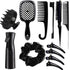 Complete Hair Styling Kit with Detangling Brushes, Combs, Spray Bottle, and Accessories(black)