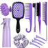 Complete Hair Styling Kit with Detangling Brushes, Combs, Spray Bottle, and Accessories(Purple)