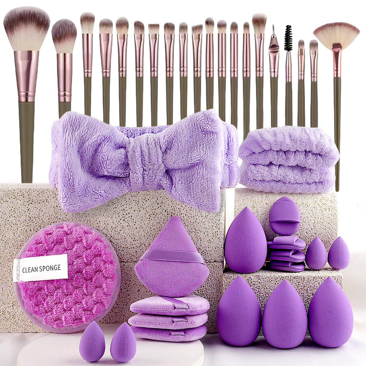 40-Piece Ultimate Beauty Tool Kit for Face Cleansing and Makeup(purple)