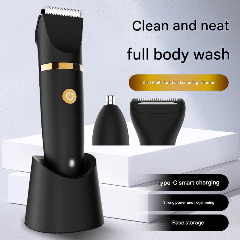3-in-1 Men's Electric Body Groomer & Hair Clipper Kit - Waterproof, USB-C Rechargeable with Charging Dock(Upgraded gray)