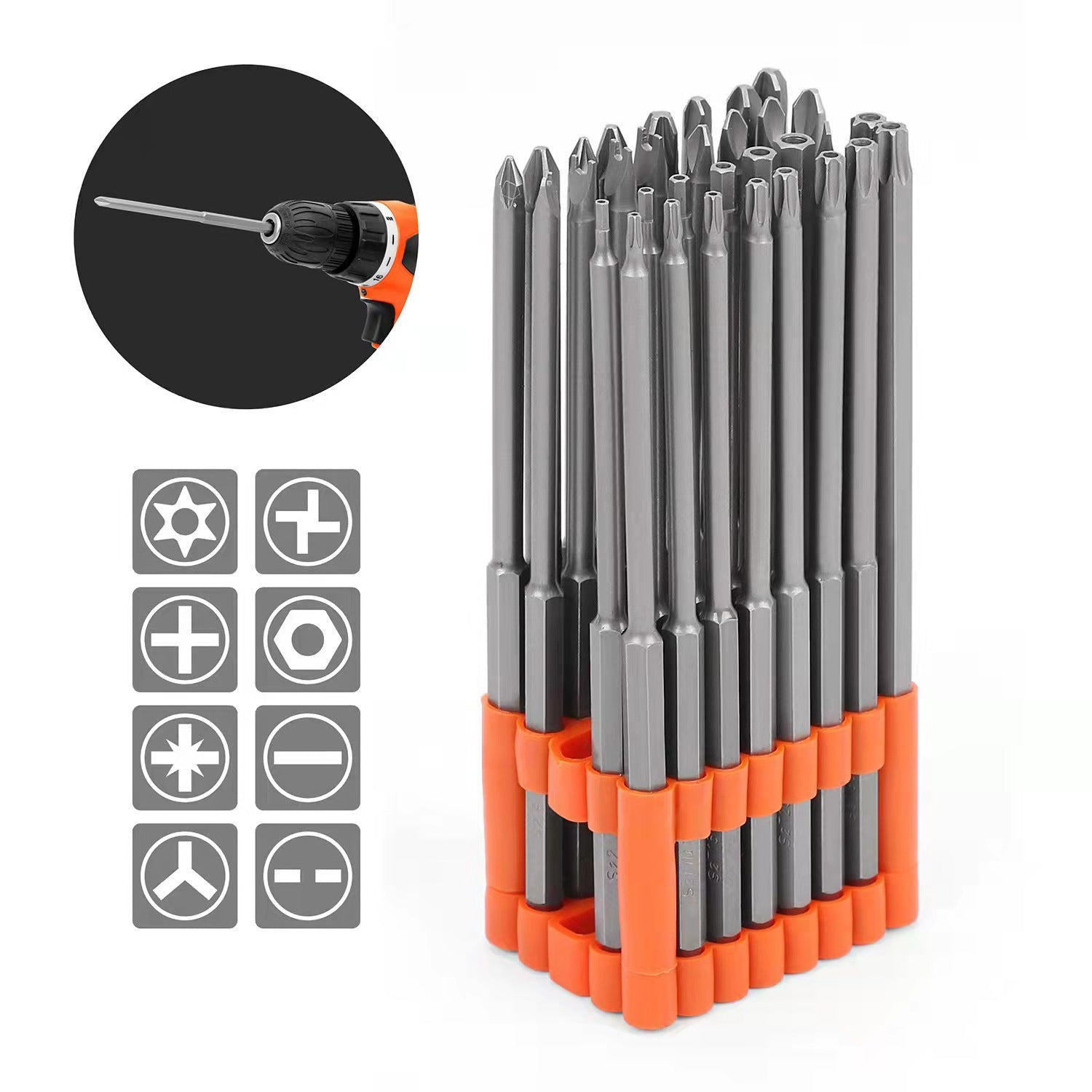 32-Piece Extra Long Screwdriver Bit Set - 150mm S2 Steel Bits with Organizer Stand