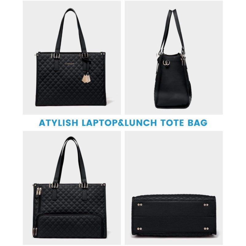 Stylish Quilted Laptop & Lunch Tote Bag , Water-Resistant with Insulated Compartment & Clutch(Beige)