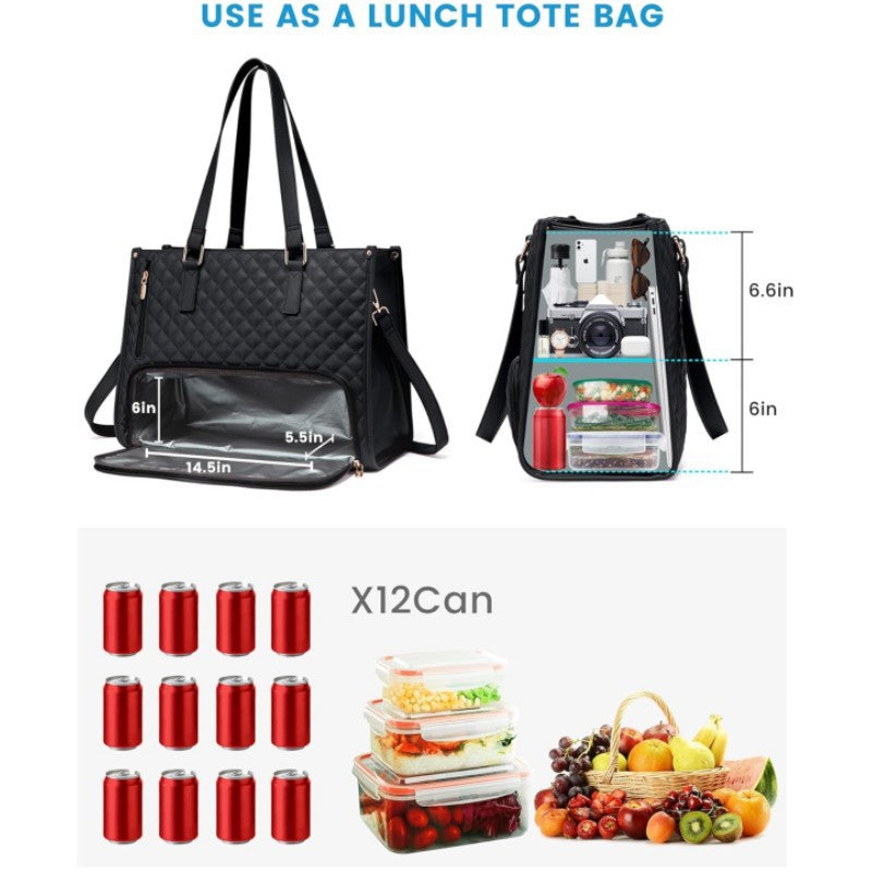 Stylish Quilted Laptop & Lunch Tote Bag , Water-Resistant with Insulated Compartment & Clutch(Khaki)