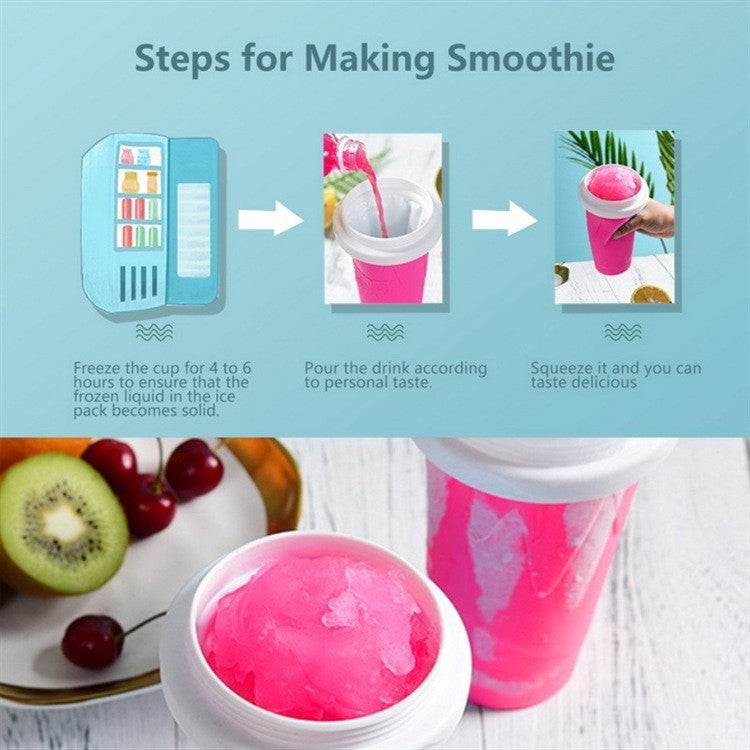 DIY Frozen Magic Slushy Maker Cup - Quick Squeeze Smoothie Cup with Lid & Straw/Spoon(Blue)