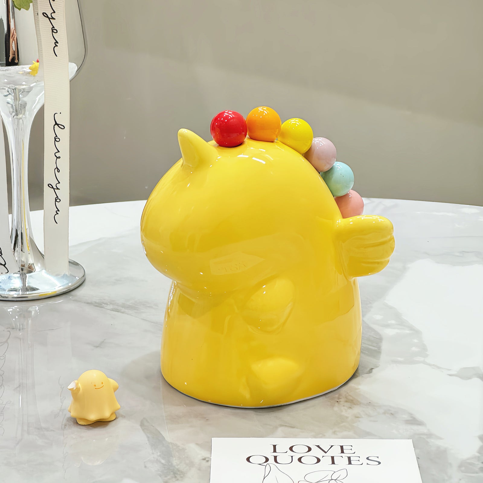 Adorable Unicorn Ceramic Fruit Fork Holder Set - Includes Stainless Steel Forks with Ball Tops(yellow)