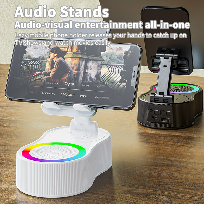Foldable Bluetooth Speaker with 360 Rotating Phone/Tablet Stand & RGB Lights - HIFI Surround Sound(White)