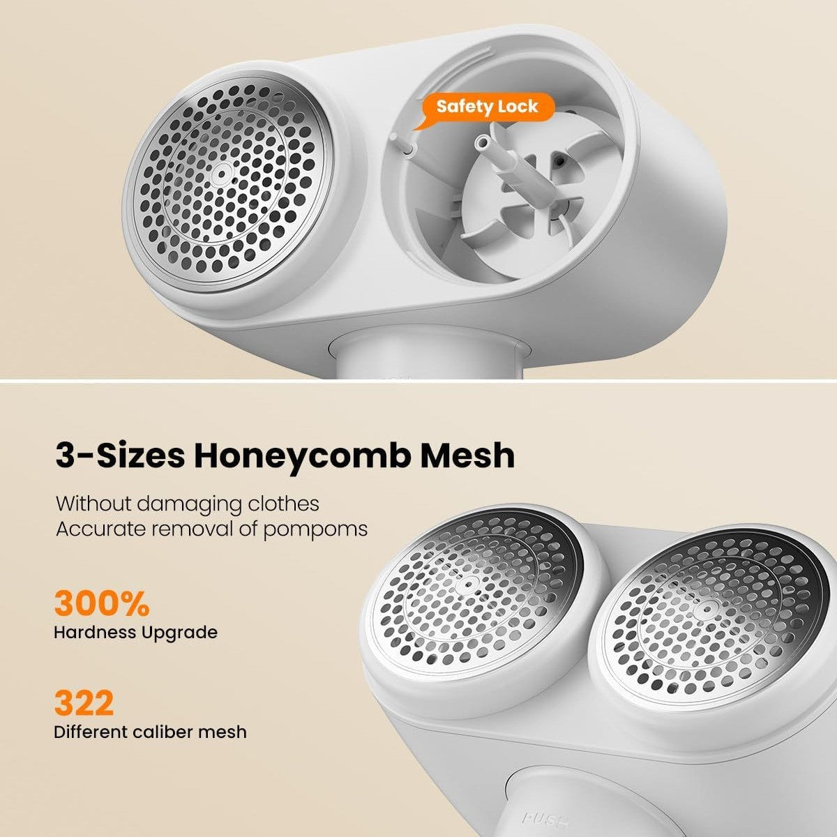 Dual-Head Electric Lint Remover - USB-C Rechargeable, LED Display, 7-Size Honeycomb Mesh(Yellow)