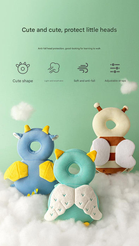 Adorable Baby Head Protector Backpack Cushion - Anti-Fall Toddler Safety Pad with Adjustable Straps(Purple Dragon)