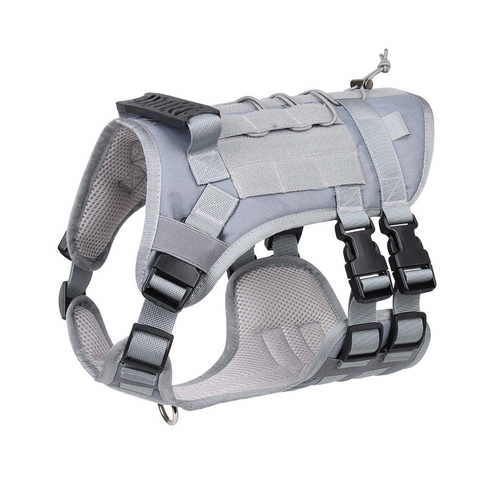 Gray Tactical Dog Training Harness - Adjustable Vest for Training and Walking - M