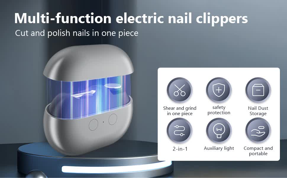 Black Multi-Function Electric Nail File - Built-in Storage Space, LED Light, Quiet Operation