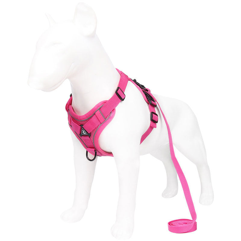 Rose Red Reflective Mesh Dog Harness and Leash Set - Adjustable No-Pull Vest - S