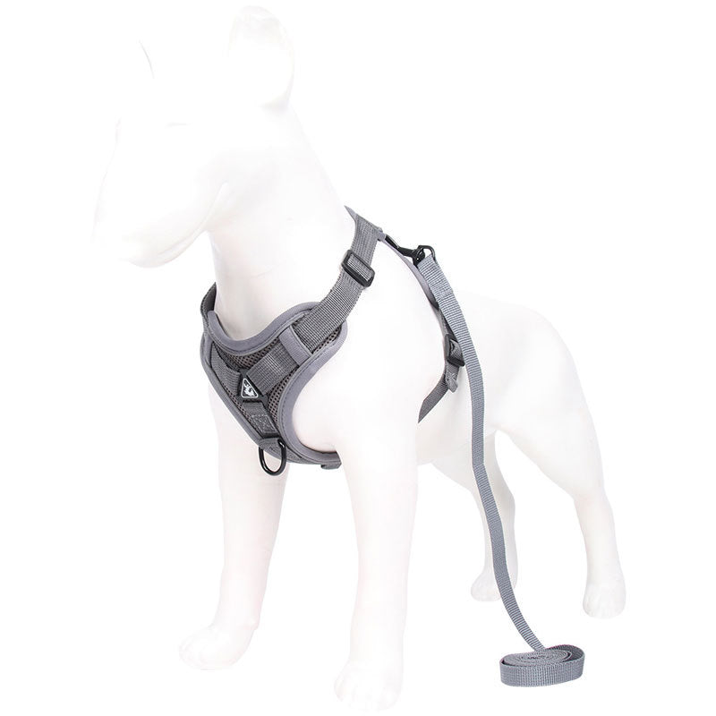 Grey Reflective Mesh Dog Harness and Leash Set - Adjustable No-Pull Vest - L