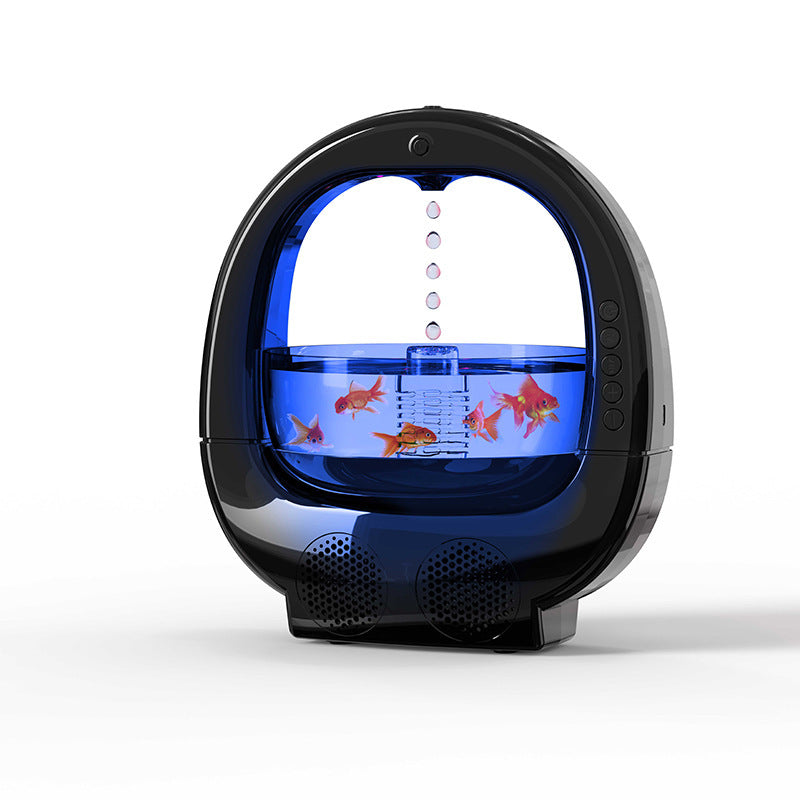 Black 3-in-1 Anti-Gravity Water Drop Humidifier with Bluetooth Speaker & LED Fish Tank Light