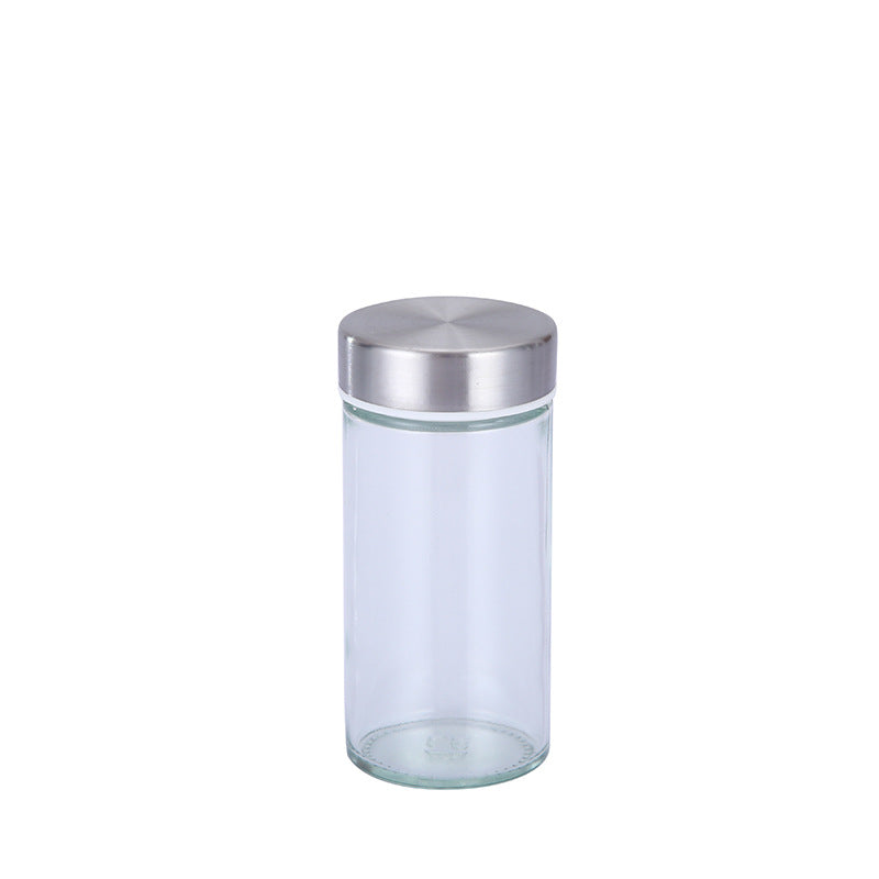 Modern stainless steel rounded corner rotating spice rack with 12 empty glass jars (88 ml each)
