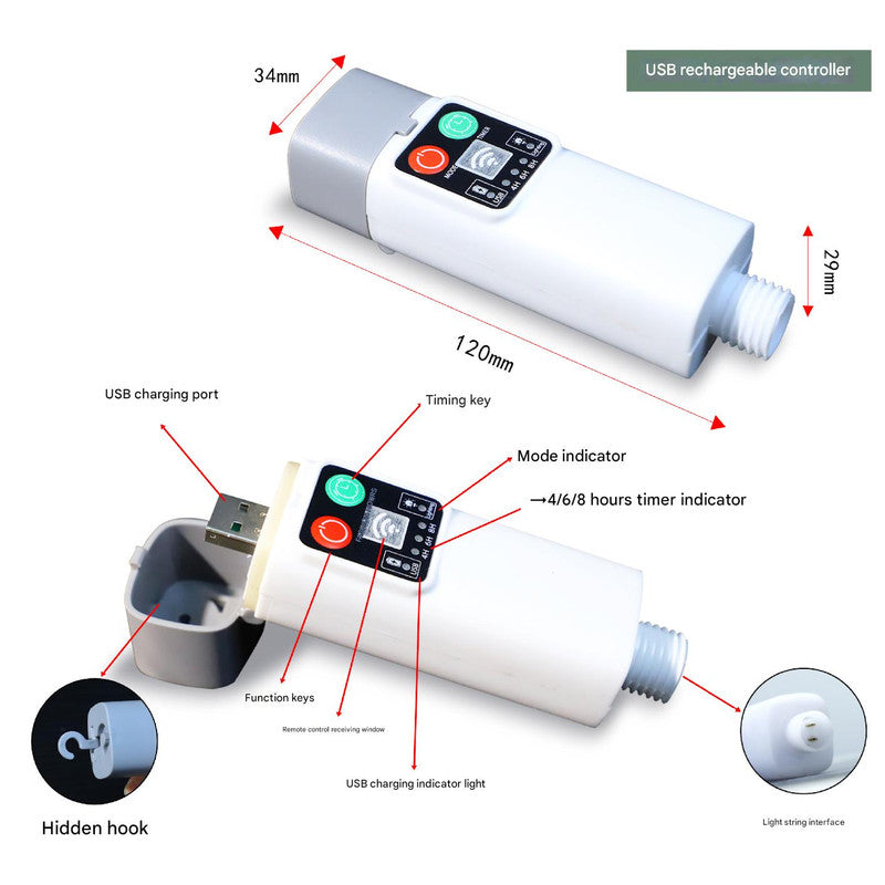 (100 lights warm white at 10 meters) Camping tent light kit - rechargeable power bank, spool light string, remote control