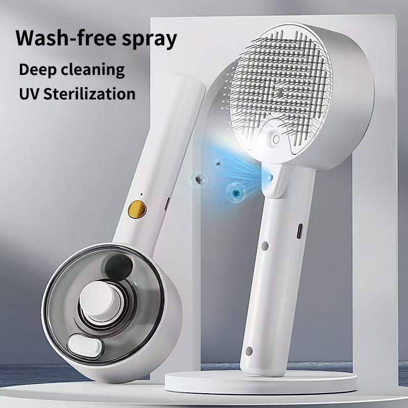 White Rechargeable Pet Grooming Brush with UVC Sterilizer & Mist Spray