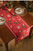 Red Christmas Table Runner with Tassels - Festive Snowflake & Bell Print (35*180cm)