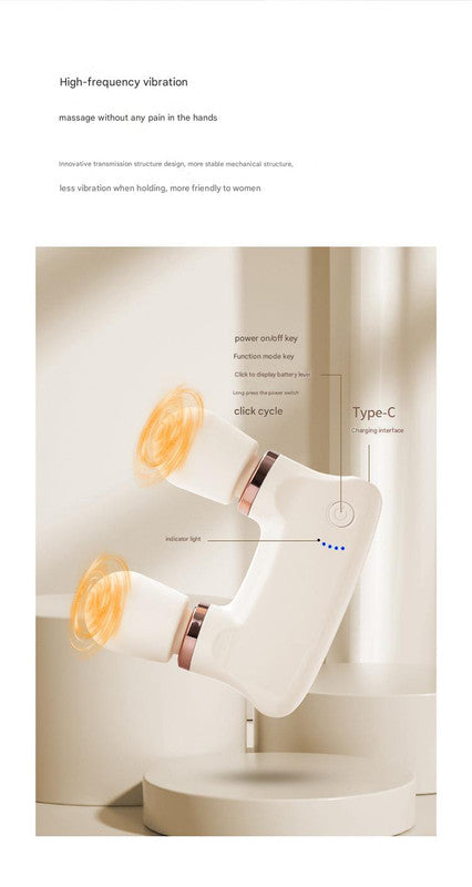 White Portable Dual Head Mini Massager - 5 Modes, Quiet Operation, USB-C Rechargeable