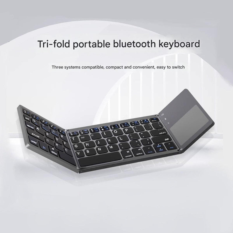 Black Tri-Fold Bluetooth Keyboard with Touchpad - Multi-Device Compatible (iOS/Android/Win)
