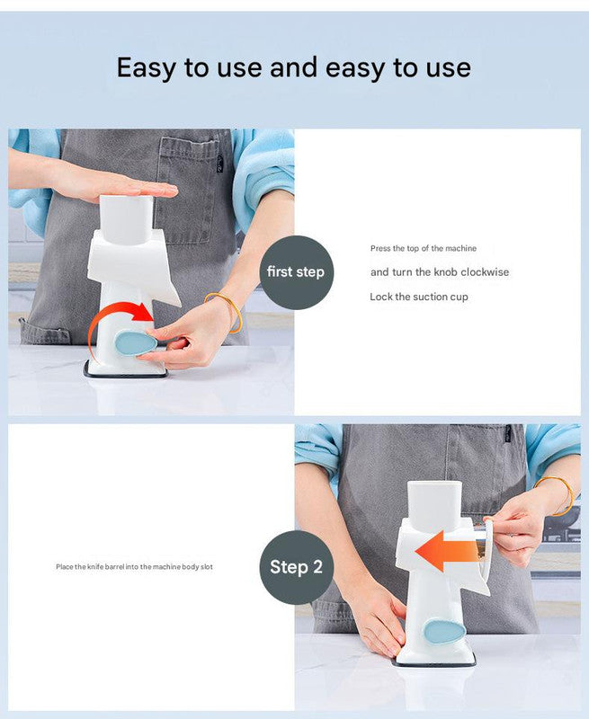 White Rotary Cheese Grater & Vegetable Slicer - Manual Shredder with 3 Interchangeable Drums