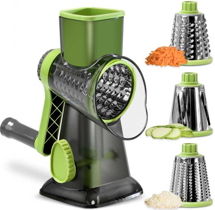 White Rotary Cheese Grater & Vegetable Slicer - Manual Shredder with 3 Interchangeable Drums