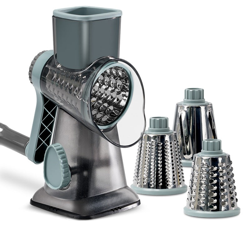 White Rotary Cheese Grater & Vegetable Slicer - Manual Shredder with 3 Interchangeable Drums