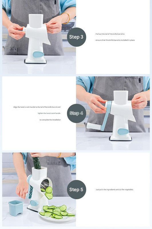 White Rotary Cheese Grater & Vegetable Slicer - Manual Shredder with 3 Interchangeable Drums