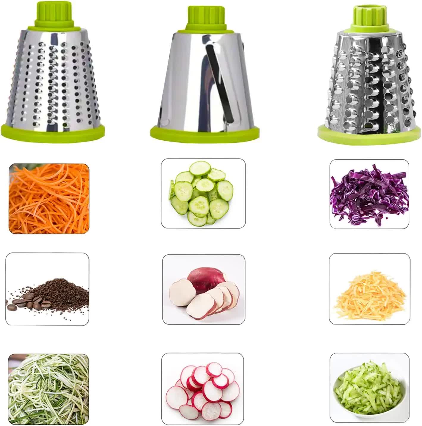 Grey Rotary Cheese Grater & Vegetable Slicer - Manual Shredder with 3 Interchangeable Drums