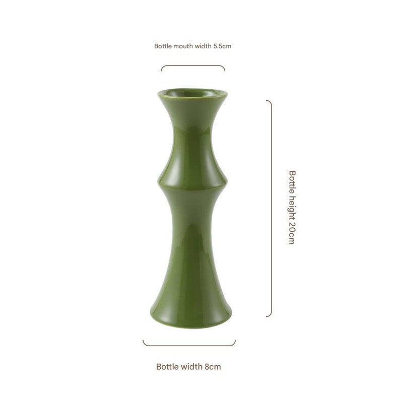 Glossy GreenCeramic Vase - Unique Bamboo-Look Design (20x8x5.5cm)