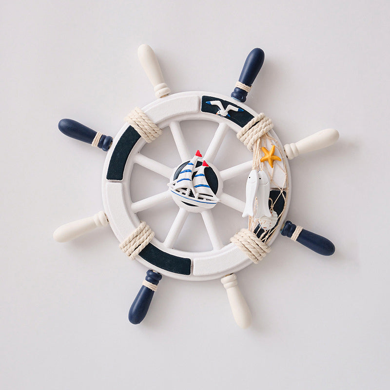 Nautical Wooden Rudder Wall Decor - 34cm Coastal Home Decor Accent (Sailboat Rudder)