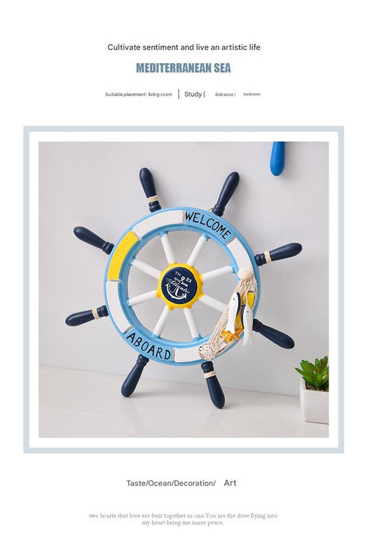 Nautical Wooden Rudder Wall Decor - 34cm Coastal Home Decor Accent (Yellow Rudder)