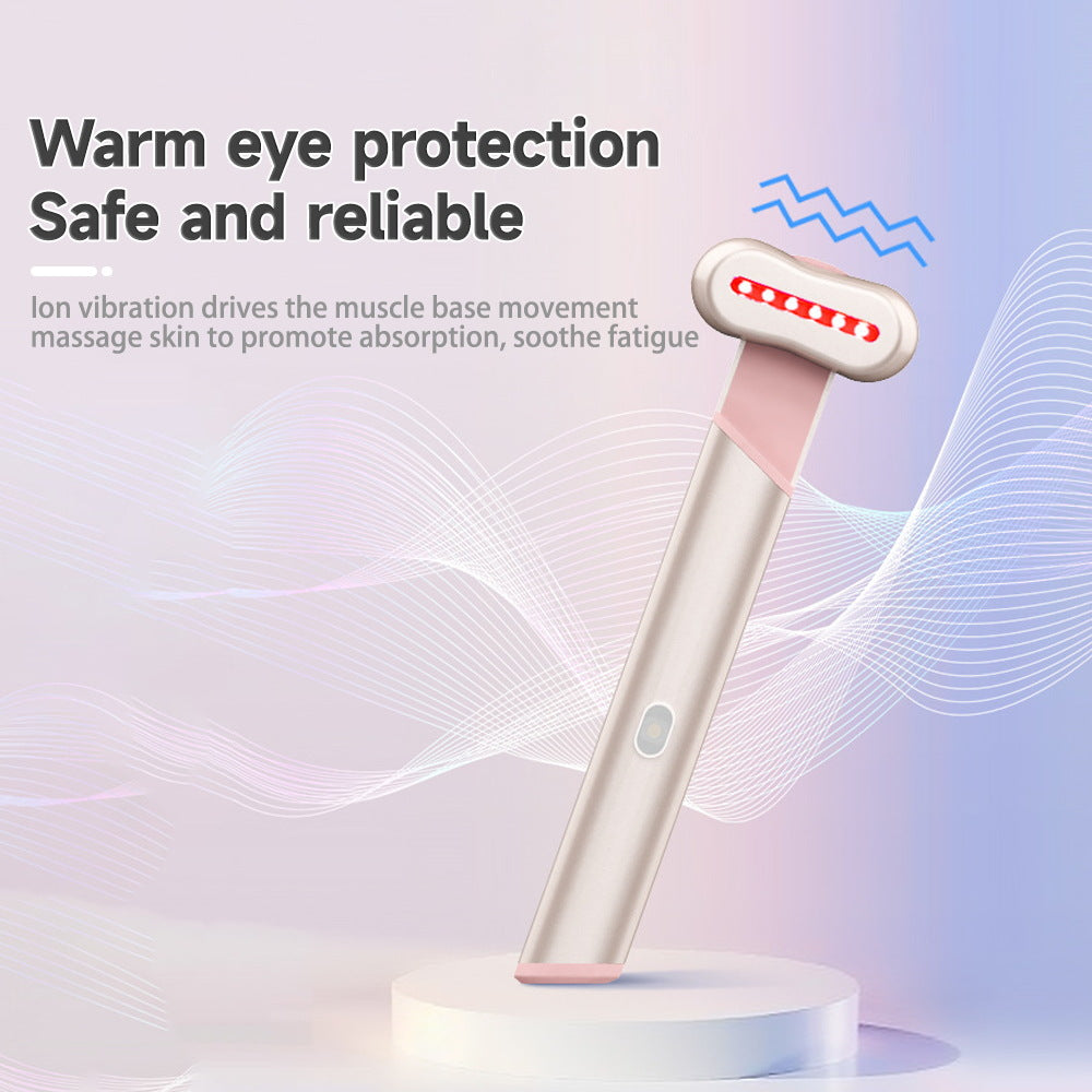 Rose Gold Electric Eye Massager Pen with Red & Blue Light Therapy - Heated Vibration Wand