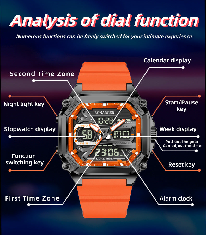 Black Men's Dual Display Watch - Dual Time Digital Analog Waterproof Sports Watch