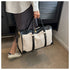 Black Contrast Color Women's Travel Bag - Canvas & PU Leather Trim Luggage (32x21x14cm)