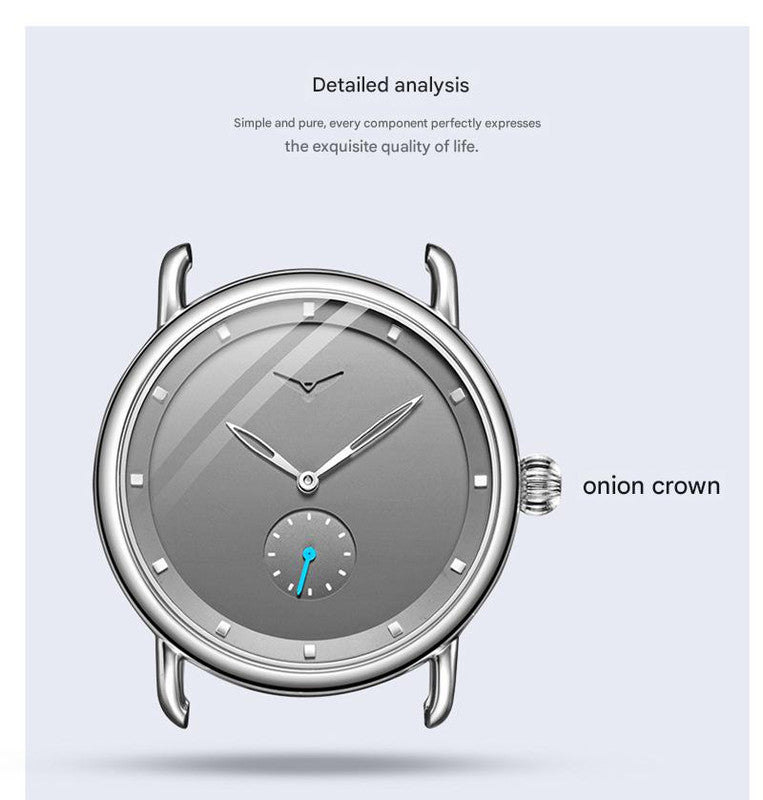 Brown Elegant Men's Watch with Leather Band - Small Seconds, Onion Crown Detail