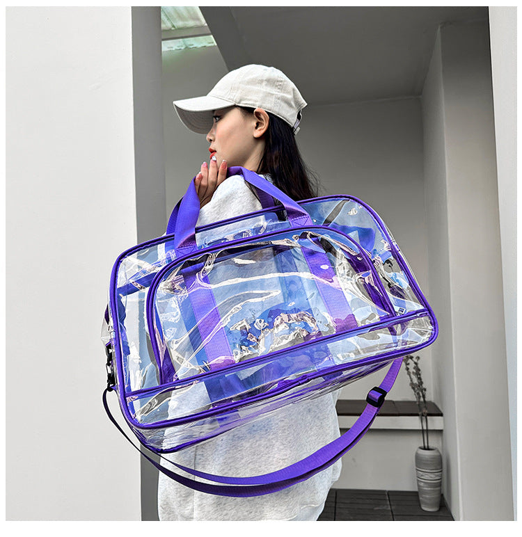 Purple transparent Multi-Purpose Clear PVC Bag - Travel, Fitness, Storage Tote (50x32x18cm)